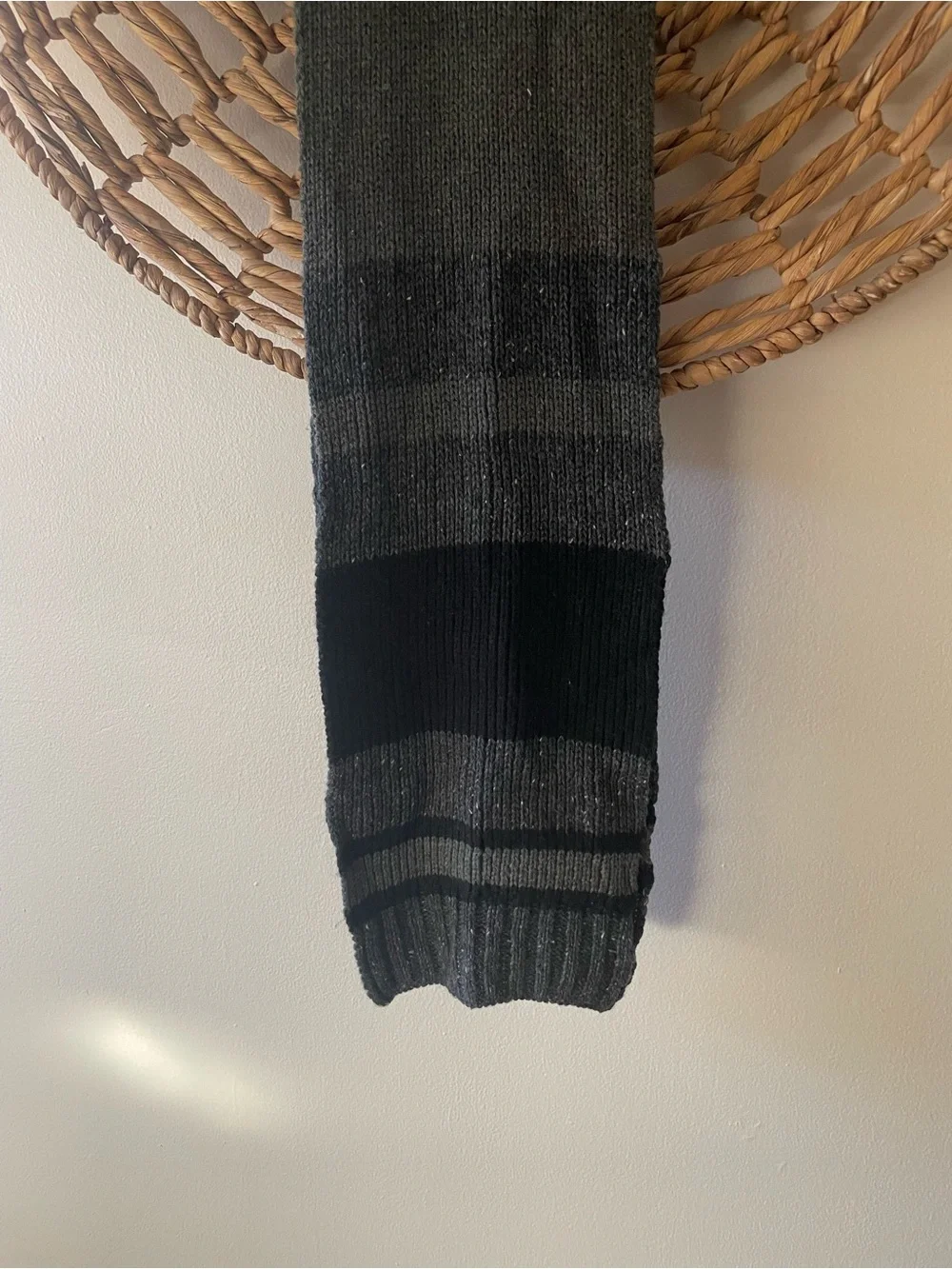 Vintage Handmade  Black and Gray Knit Scarf